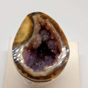 Large Druzy Quartz Geode Sterling Ring